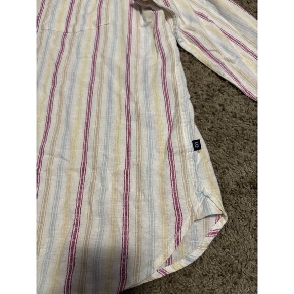 GAP White/Pink Stripe Linen Blend Button Up Shirt Beach Coastal Travel Relax XL - Picture 7 of 9